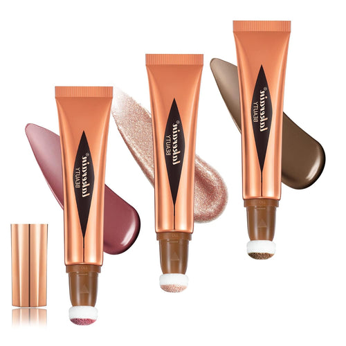 3 Pcs  Multifunctional Beauty Stick, Liquid Highlighter, Blush, Contour with Cushion Applicator (02#+04#+06#)