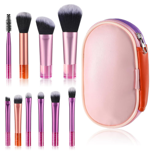 10 Pcs Mini Makeup Brush Set with Pouch Portable Travel Size Makeup Brushes Professional Small Eyeshadow Eye Lipstick Foundation Brush for Women Girls Brushes Blush Powder Eye Shadow